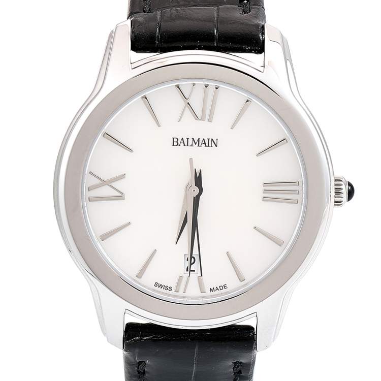 Pre Owned Balmain Mother of Pearl Stainless Steel Leather Dream B18913282 Women's Wristwatch 34 mm