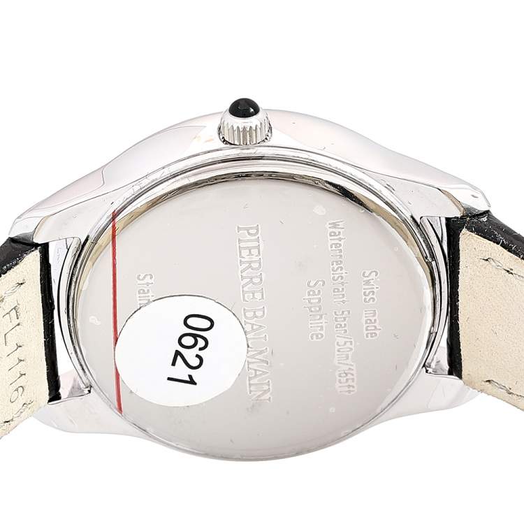 Pre Owned Balmain Mother of Pearl Stainless Steel Leather Dream B18913282 Women's Wristwatch 34 mm