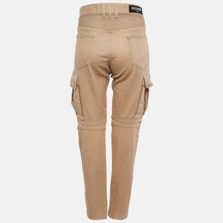 Pre Owned Balmain Paris Beige Cotton Cargo Pants L