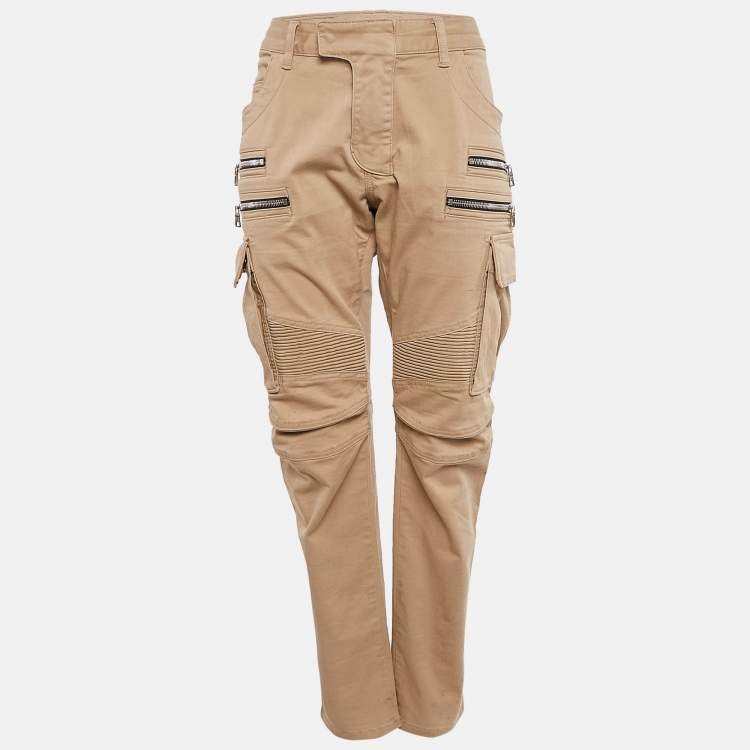 Pre Owned Balmain Paris Beige Cotton Cargo Pants L