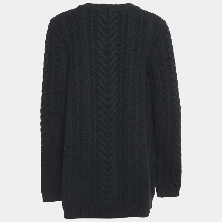 Pre Owned Balmain Black Cable Knit Open Front Cardigan M 