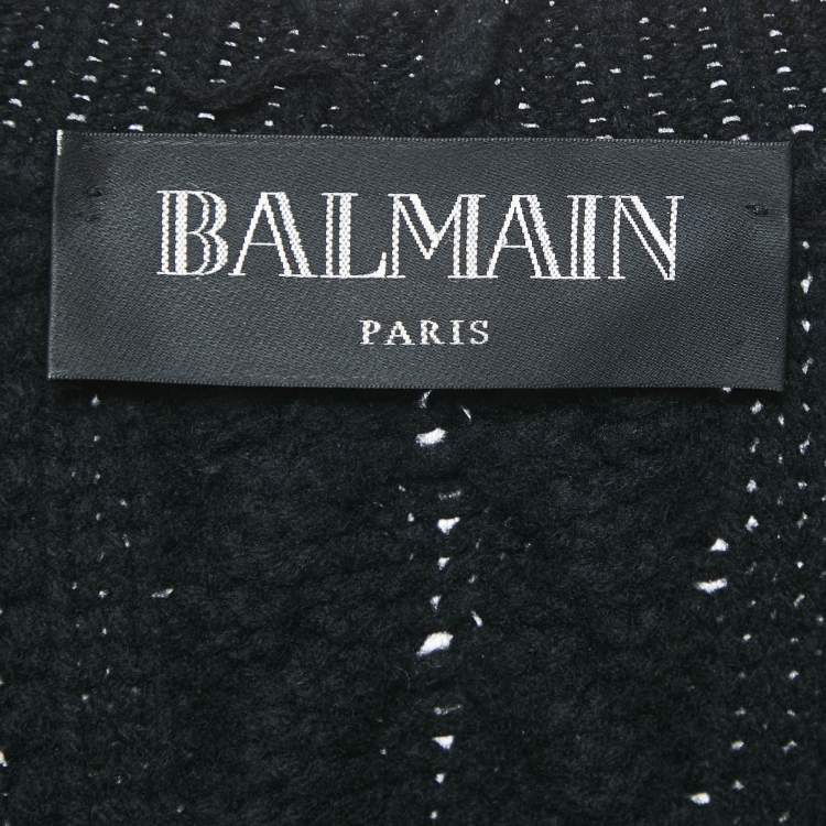 Pre Owned Balmain Black Cable Knit Open Front Cardigan M 
