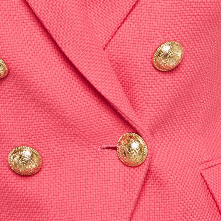 Pre Owned Balmain Paris Pink Cotton Double Breasted Blazer S