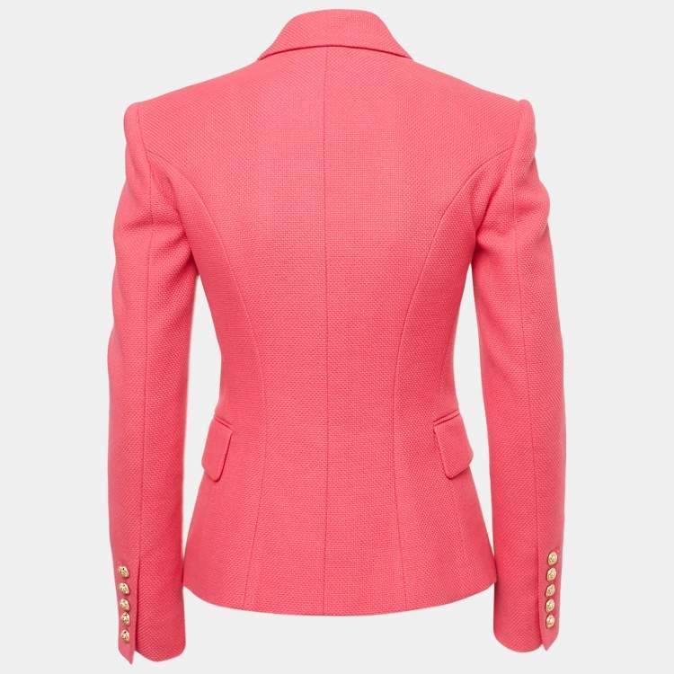 Pre Owned Balmain Paris Pink Cotton Double Breasted Blazer S