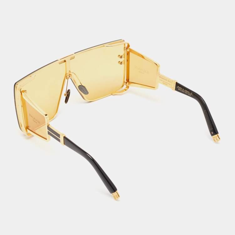 Pre Owned Balmain Yellow Wonder Boy Limited Edition Shield Sunglasses
