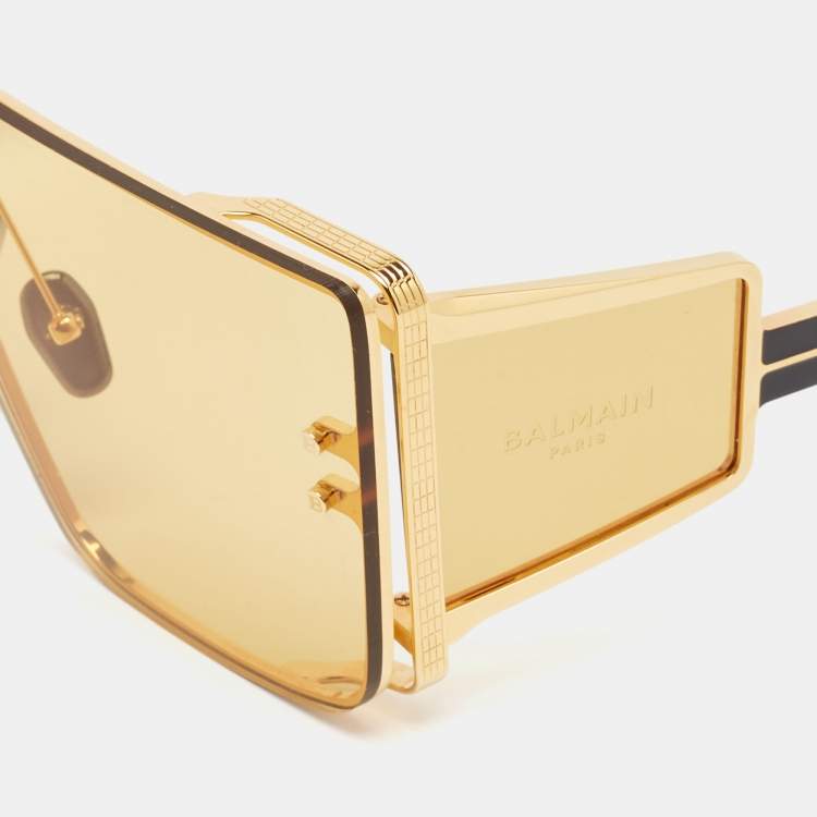 Pre Owned Balmain Yellow Wonder Boy Limited Edition Shield Sunglasses