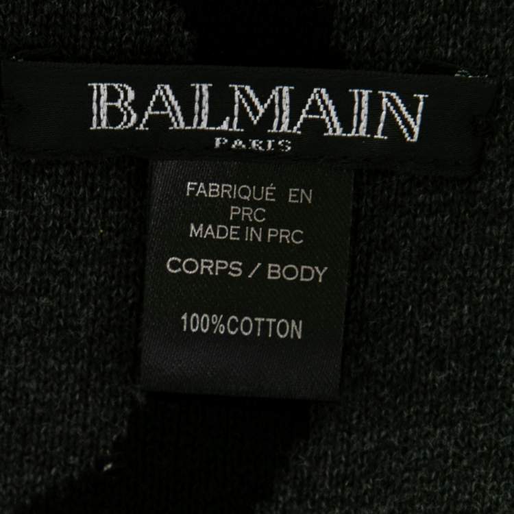 Pre Owned Balmain Black & Grey Logo Jacquard Cotton Muffler 