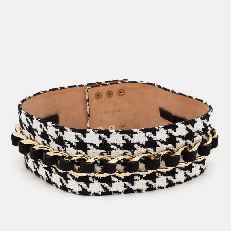 Pre Owned Balmain Black/White Tweed Chainlink Wide Waist Belt 