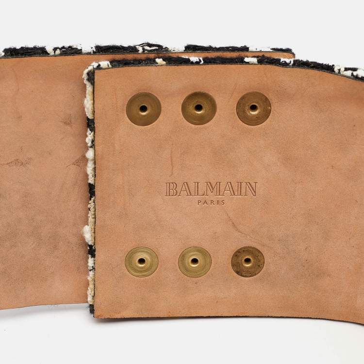Pre Owned Balmain Black/White Tweed Chainlink Wide Waist Belt 