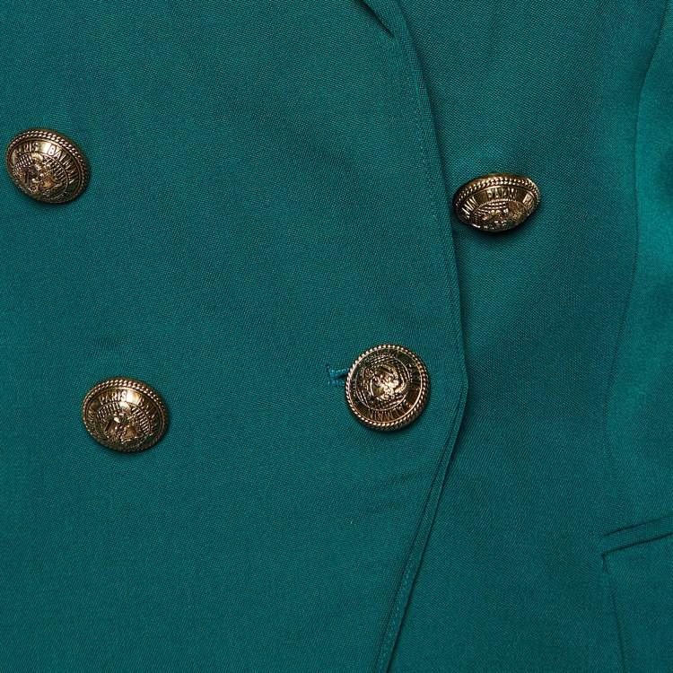 Pre Owned Balmain Green Wool Double Breasted Grain de Poudre Blazer S