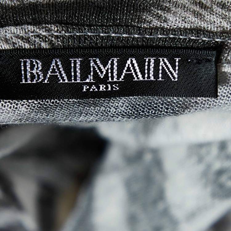 Pre Owned Balmain Grey Printed Linen Knit Sleeveless Top M