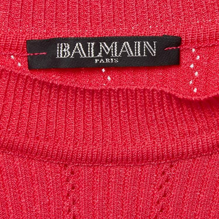 Pre Owned Balmain Pink Rib Knit Button Embellished Skirt Set S