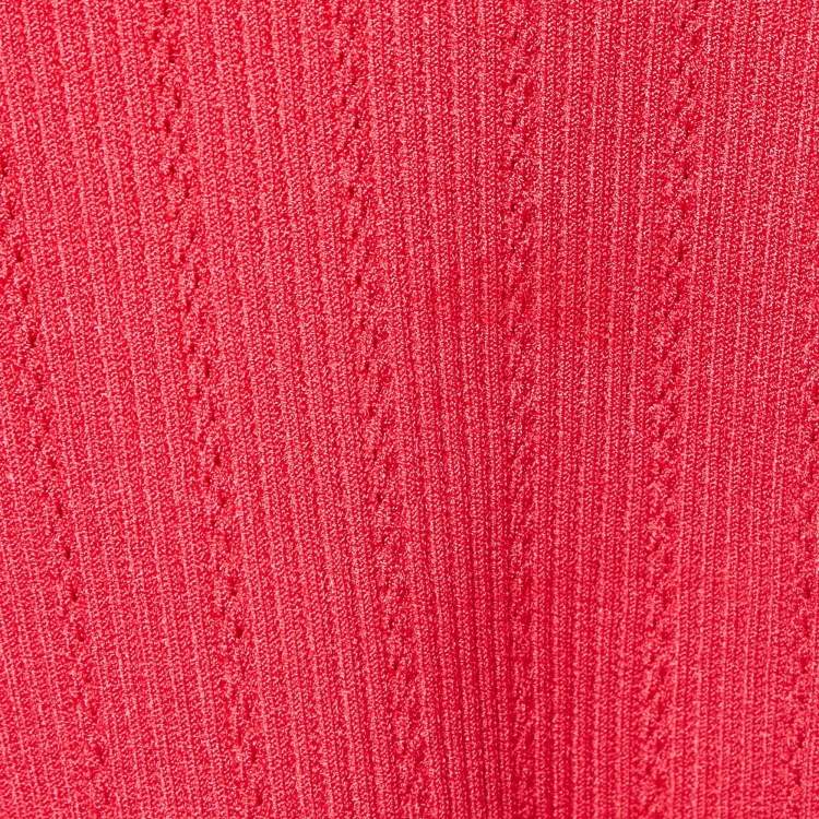 Pre Owned Balmain Pink Rib Knit Button Embellished Skirt Set S
