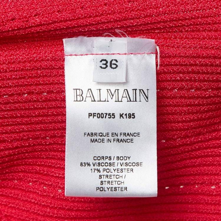 Pre Owned Balmain Pink Rib Knit Button Embellished Skirt Set S