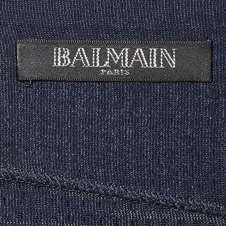 Pre Owned Balmain Blue/Gold Studded Stripe Jersey Mini Dress M