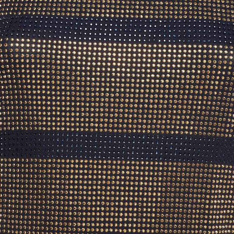 Pre Owned Balmain Blue/Gold Studded Stripe Jersey Mini Dress M