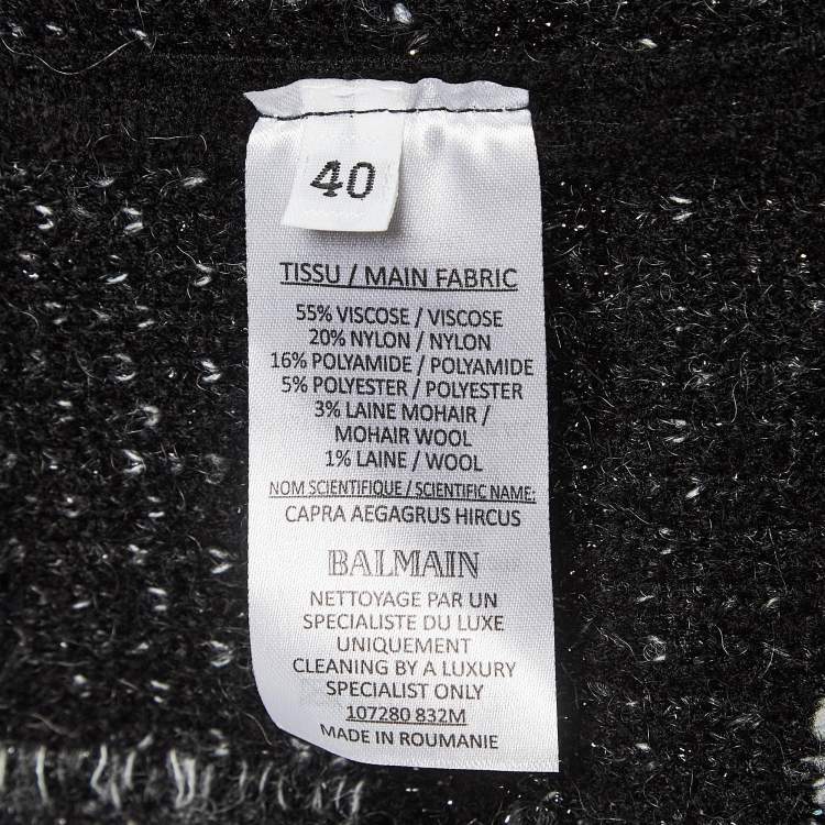 Pre Owned Balmain Monochrome Lurex Tweed Double Breasted Blazer M