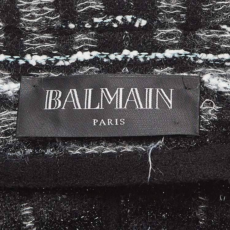 Pre Owned Balmain Monochrome Lurex Tweed Double Breasted Blazer M