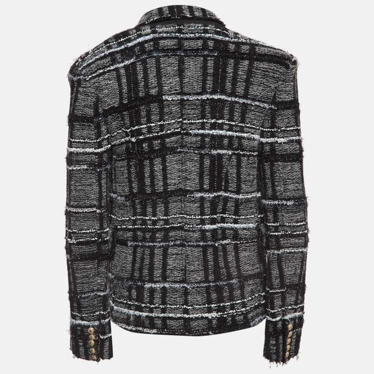 Pre Owned Balmain Monochrome Lurex Tweed Double Breasted Blazer M