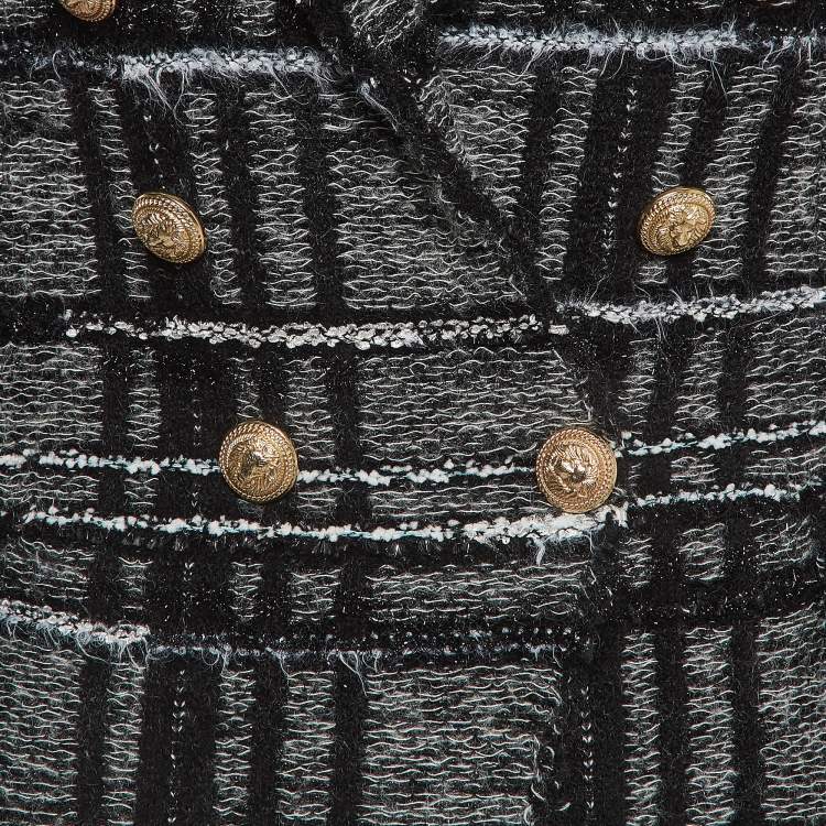 Pre Owned Balmain Monochrome Lurex Tweed Double Breasted Blazer M