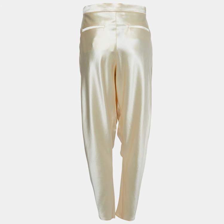 Pre Owned Balmain Cream Wool & Silk Pleated and Draped Trousers M