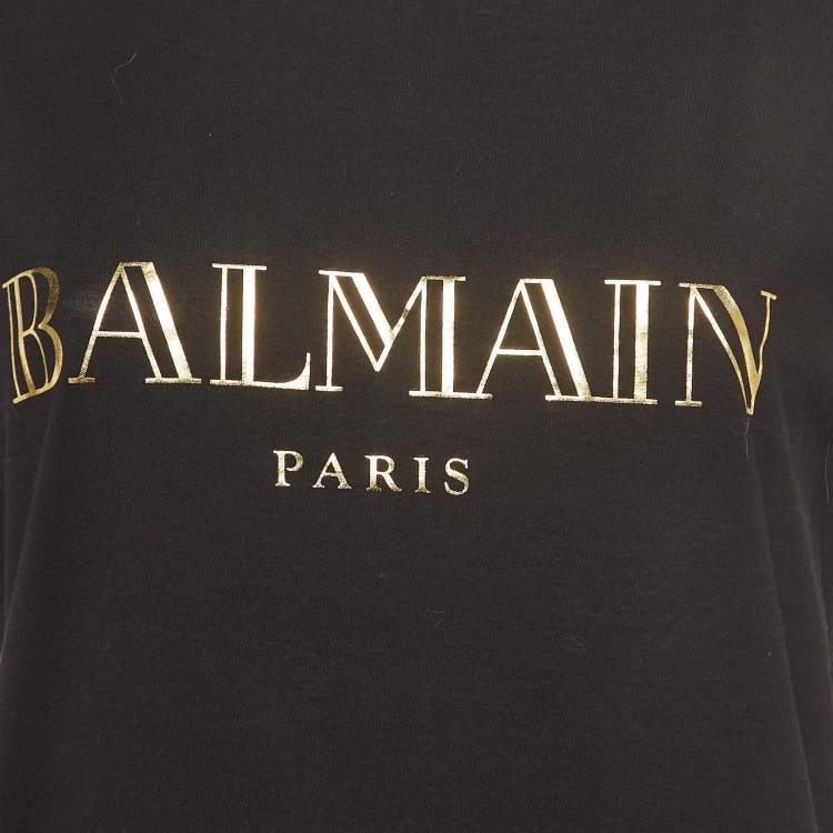 Pre Owned Balmain Black Logo Print Cotton Tank Top S