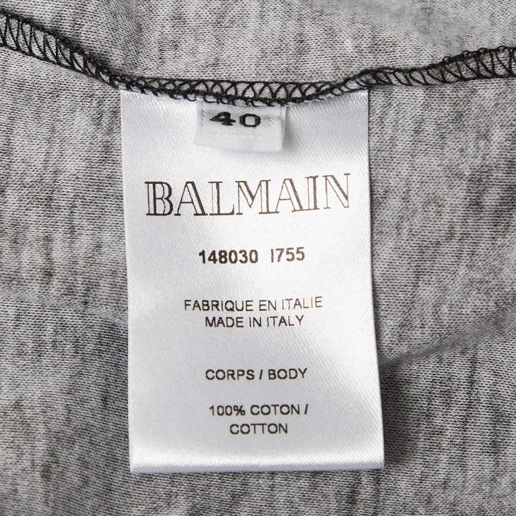 Pre Owned Balmain Black Printed Cotton Jersey T-Shirt M