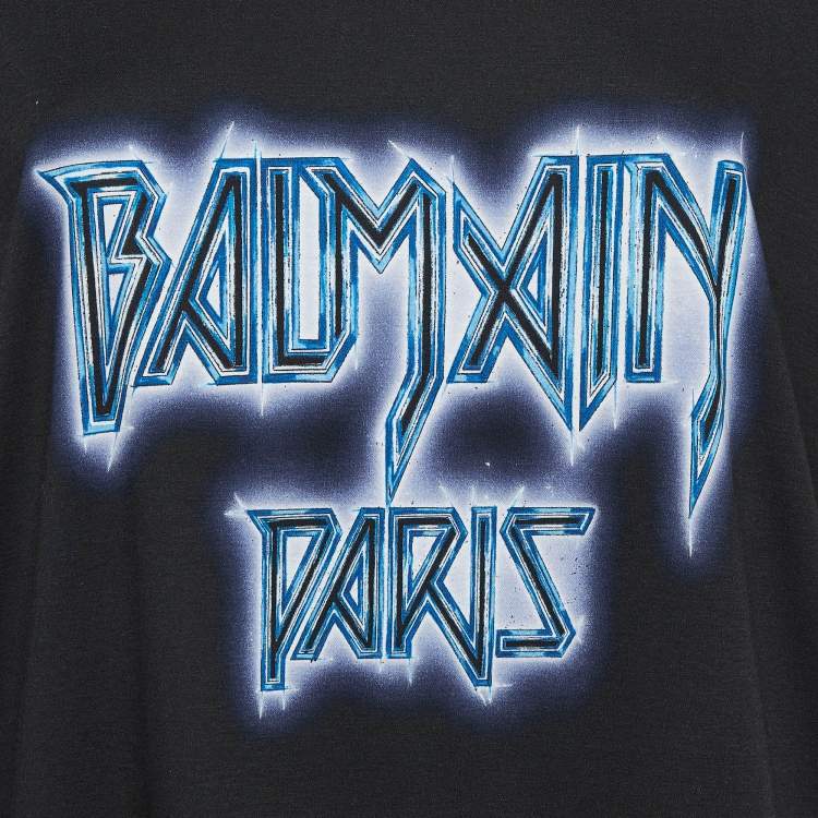 Pre Owned Balmain Black Printed Cotton Jersey T-Shirt M