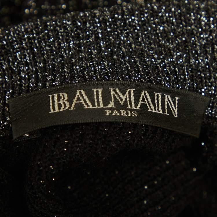 Pre Owned Balmain Black Lurex Knit Chain Embellished Short Dress S