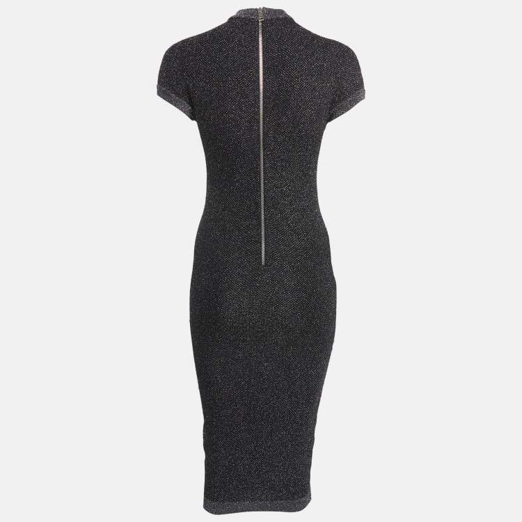 Pre Owned Balmain Black Lurex Knit Chain Embellished Short Dress S