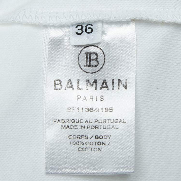 Pre Owned Balmain White/Golden Logo Print Cotton Jersey T-Shirt S