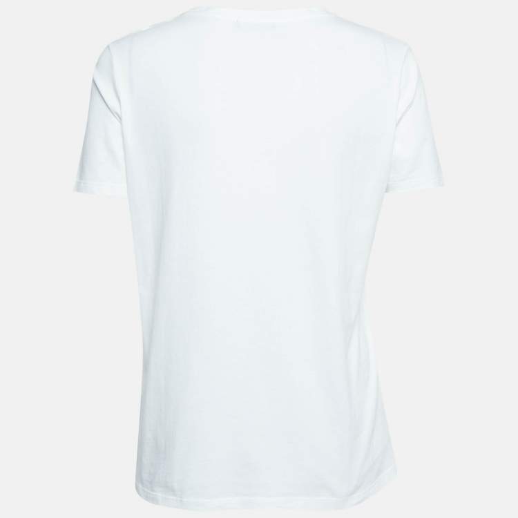 Pre Owned Balmain White/Golden Logo Print Cotton Jersey T-Shirt S