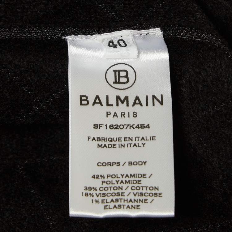 Pre Owned Balmain Black Patterned Jersey Detailed Button Mini Dress M