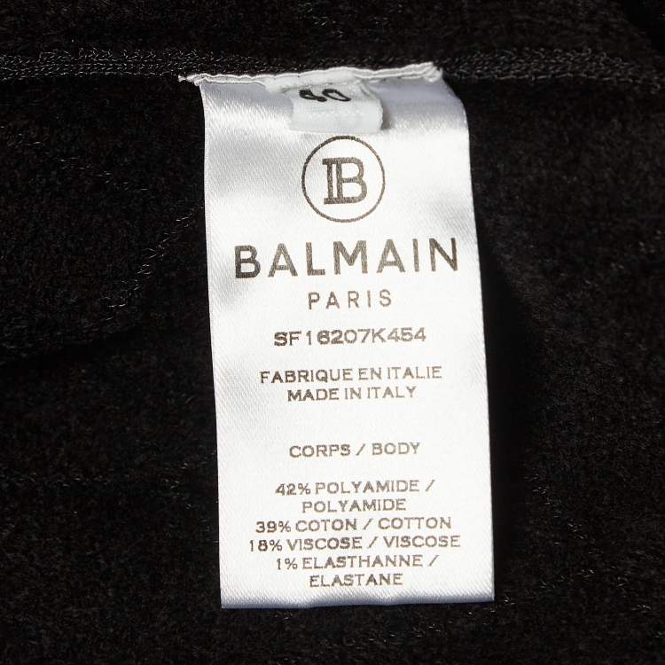 Pre Owned Balmain Black Patterned Jersey Detailed Button Mini Dress M