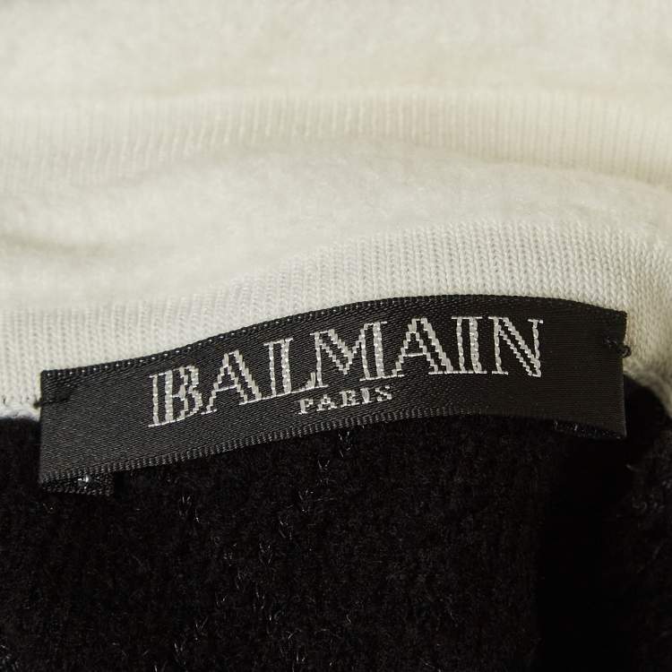 Pre Owned Balmain Black Patterned Jersey Detailed Button Mini Dress M