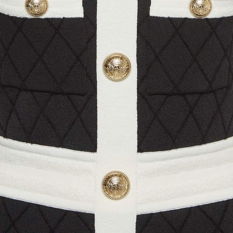 Pre Owned Balmain Black Patterned Jersey Detailed Button Mini Dress M