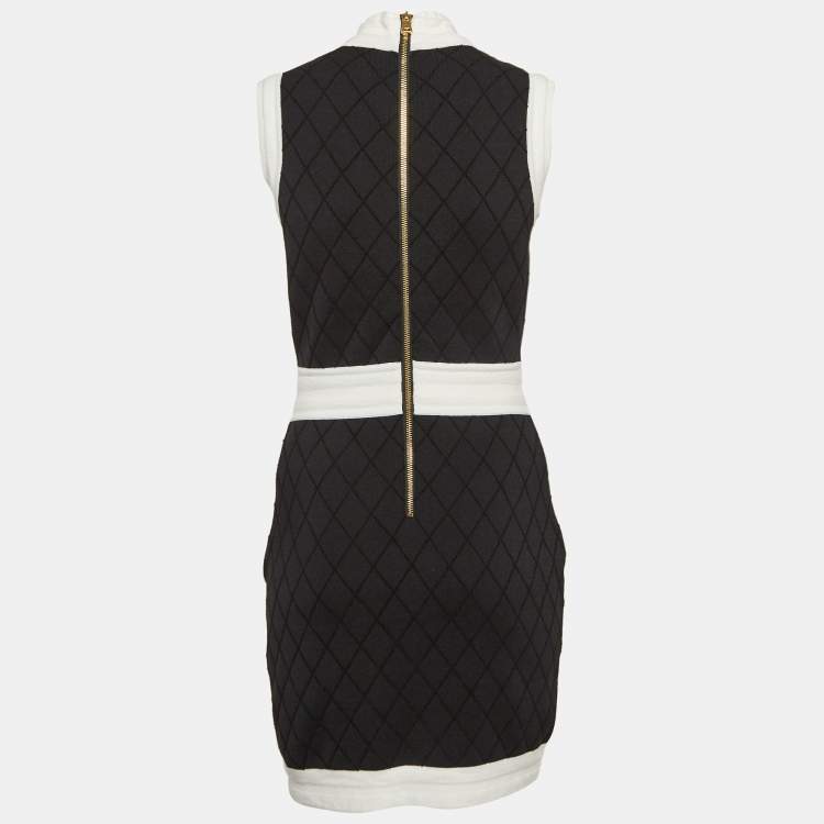 Pre Owned Balmain Black Patterned Jersey Detailed Button Mini Dress M