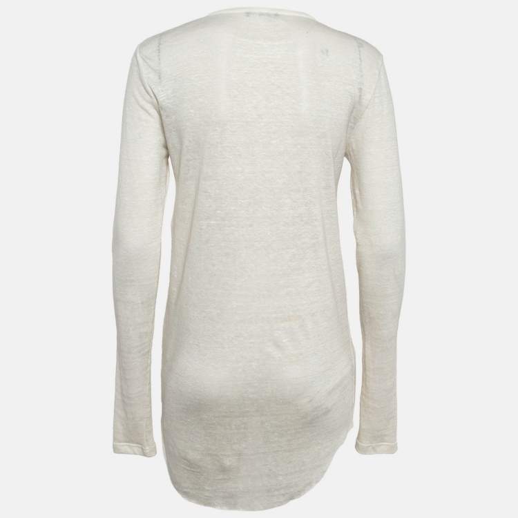 Pre Owned Balmain Off-White Linen Knit Lace-Up Top M