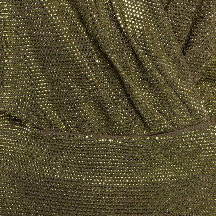 Pre Owned Balmain Green Embellished Jersey V-Neck Sleeveless Dress M