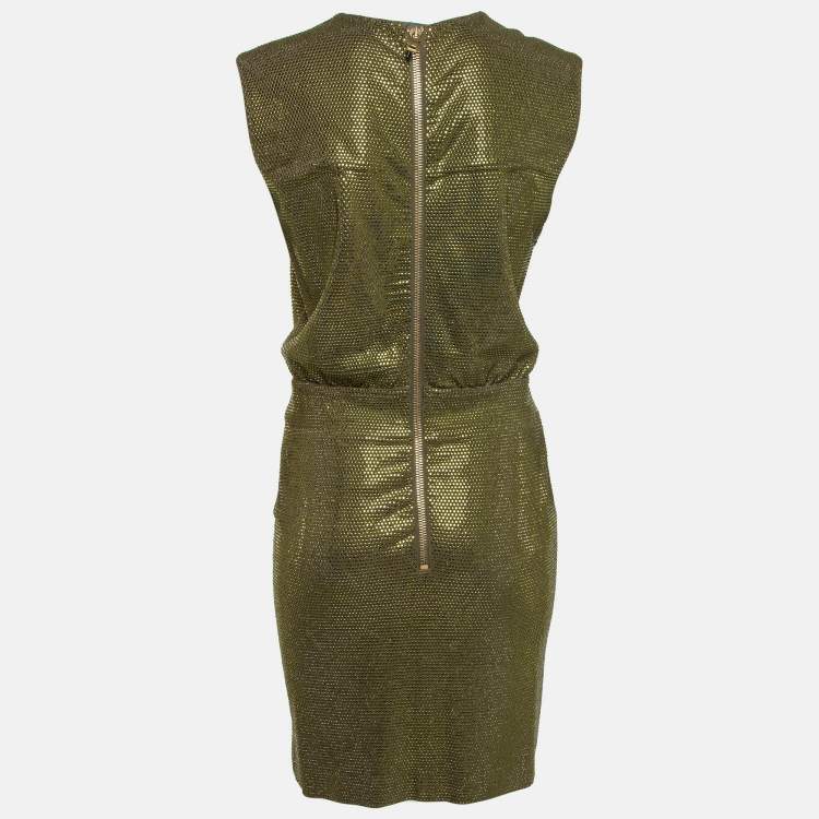 Pre Owned Balmain Green Embellished Jersey V-Neck Sleeveless Dress M