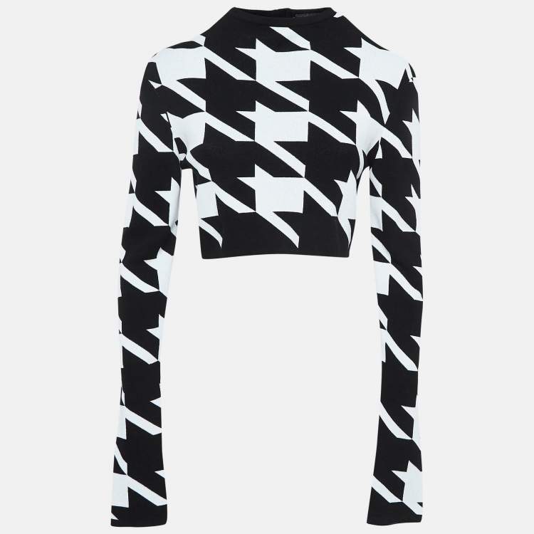 Pre Owned Balmain Black/White Houndstooth Patterned Knit Zip-Up Cardigan M