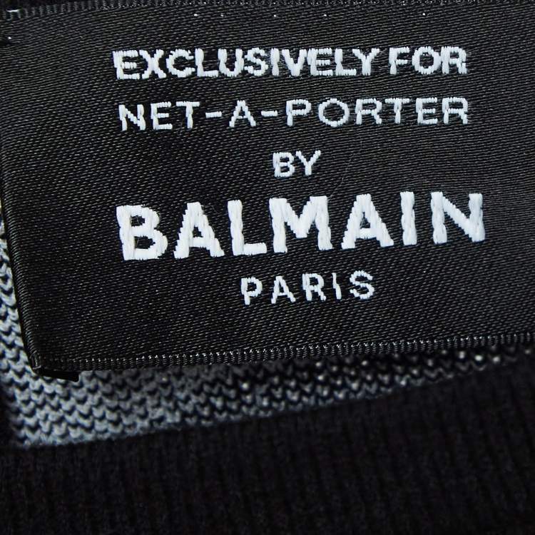 Pre Owned Balmain Black/White Houndstooth Patterned Knit Zip-Up Cardigan M