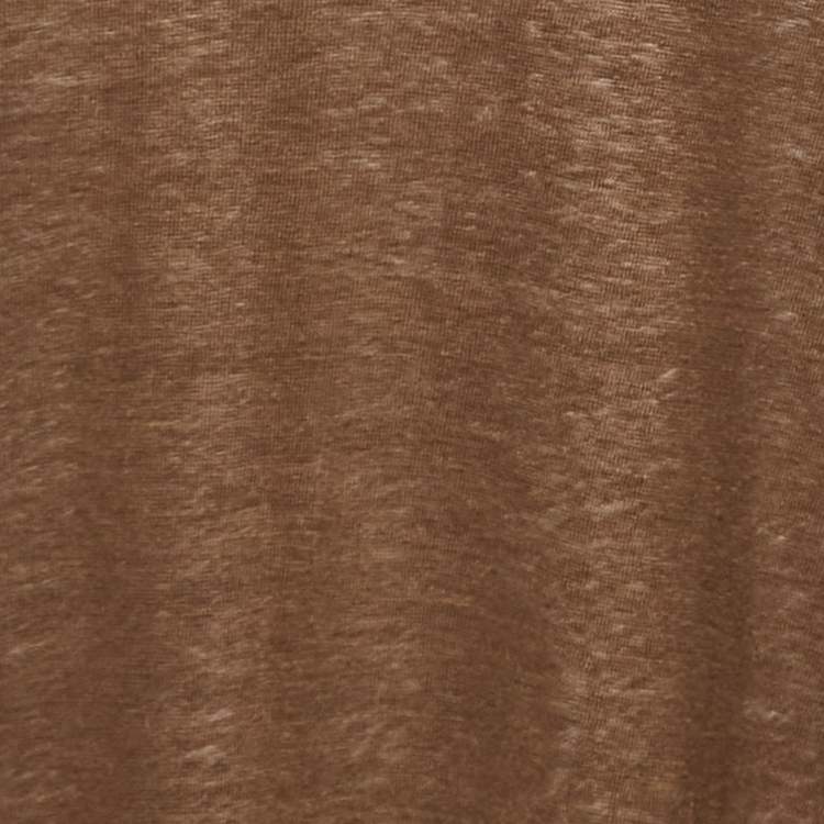 Pre Owned Balmain Brown Stretch Linen Jersey Rolled Sleeve T-Shirt S