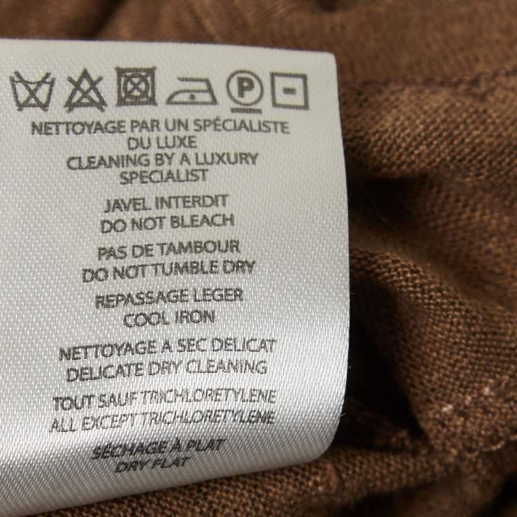 Pre Owned Balmain Brown Stretch Linen Jersey Rolled Sleeve T-Shirt S