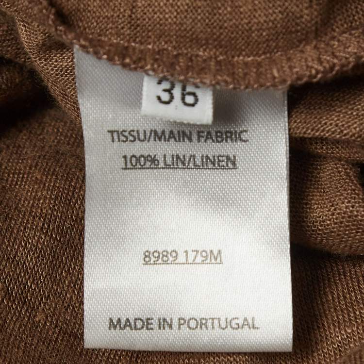 Pre Owned Balmain Brown Stretch Linen Jersey Rolled Sleeve T-Shirt S