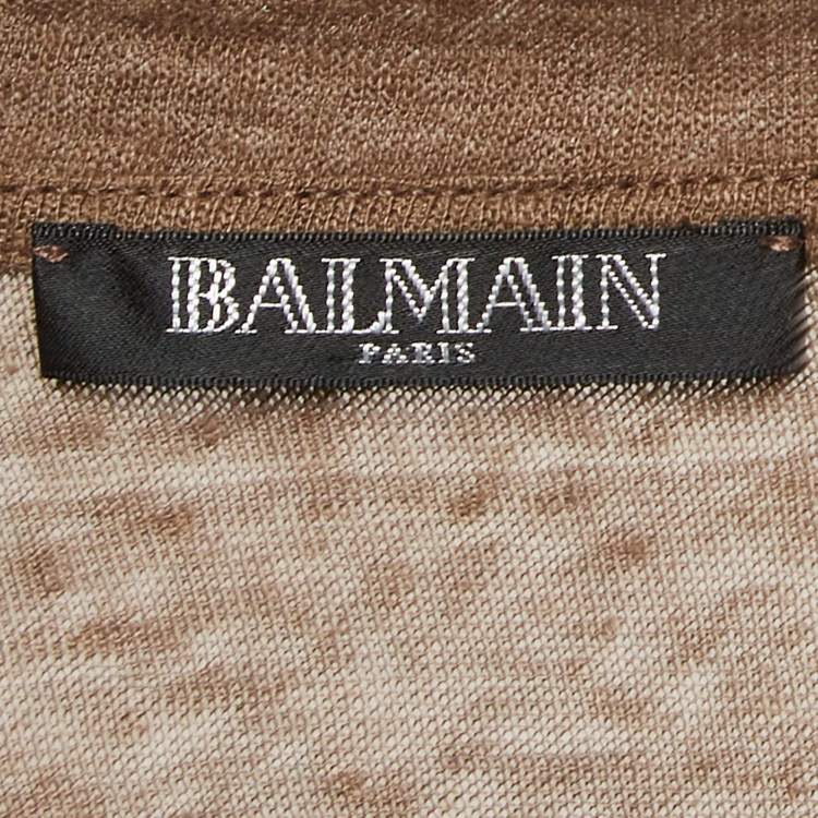 Pre Owned Balmain Brown Stretch Linen Jersey Rolled Sleeve T-Shirt S