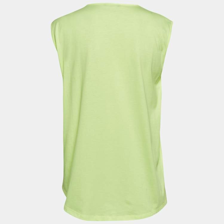 Pre Owned Balmain Fluorescent Green Logo Print Jersey Sleeveless T-Shirt M