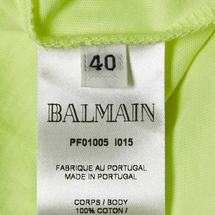 Pre Owned Balmain Fluorescent Green Logo Print Jersey Sleeveless T-Shirt M