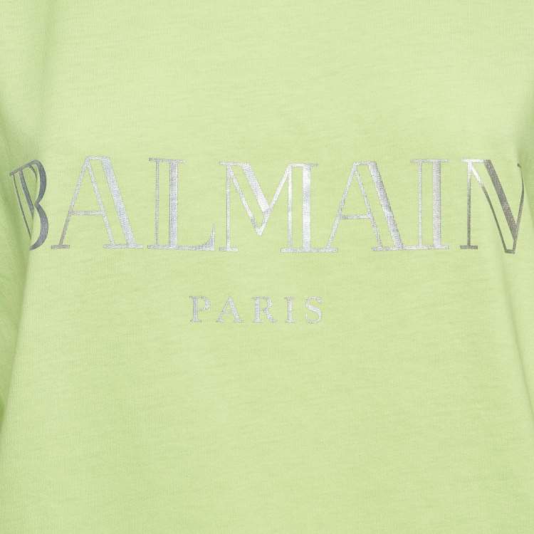 Pre Owned Balmain Fluorescent Green Logo Print Jersey Sleeveless T-Shirt M