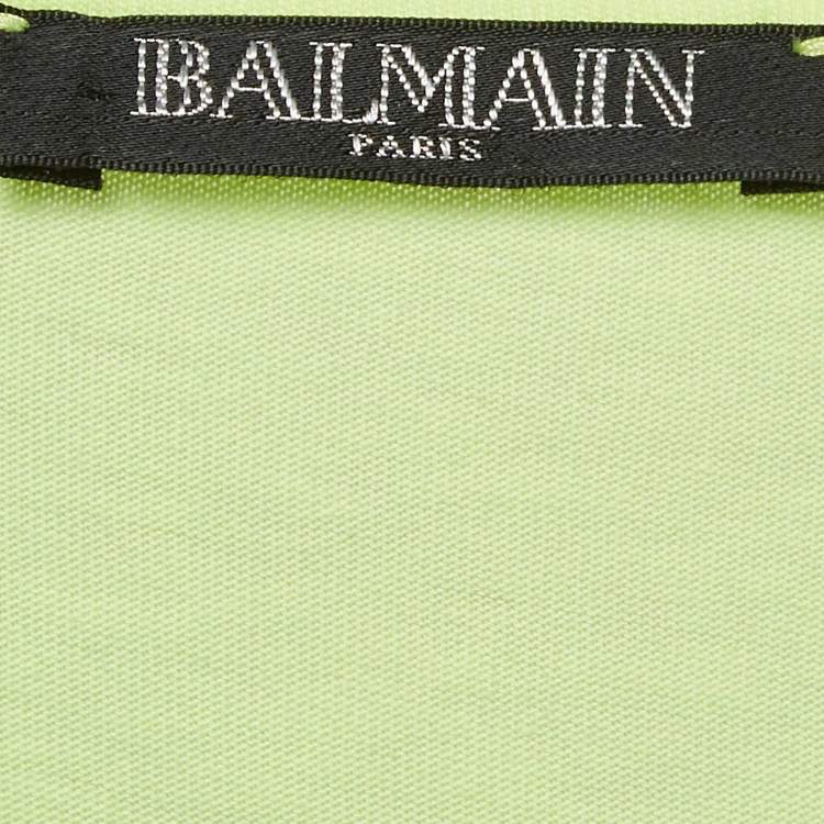 Pre Owned Balmain Fluorescent Green Logo Print Jersey Sleeveless T-Shirt M